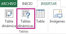 Tablas dinámicas recomendadas en la pestaña Insertar de Excel