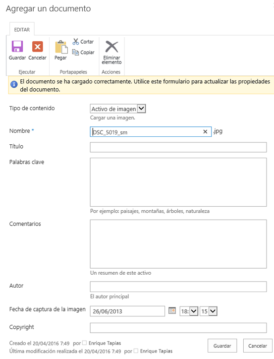 Cuadro de diálogo Agregar un documento para imágenes