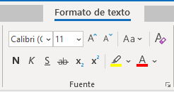 Grupo Fuente de texto con formato de Outlook para Windows
