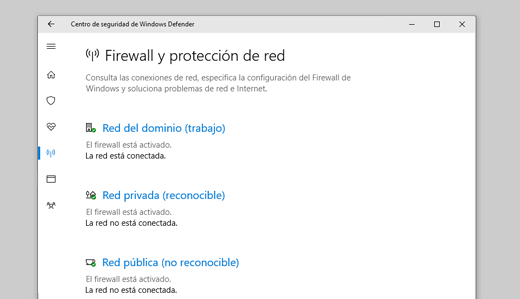 Firewall y protección de red en Seguridad de Windows