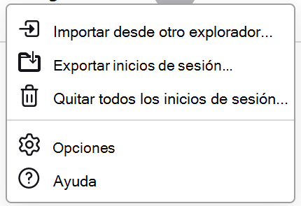 El menú contraseñas en Firefox, que muestra Exportar inicios de sesión disponibles.