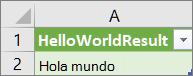 Resultados de HelloWorld en una hoja de cálculo