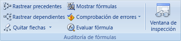 Grupo Auditoría de fórmulas en la ficha Fórmulas