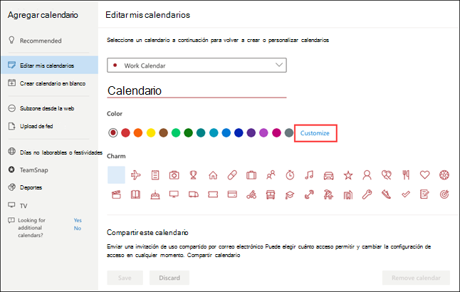 Editar calendario de Outlook Web Calendar