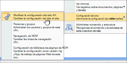 Opción modificar toda la configuración del sitio en configuración del sitio