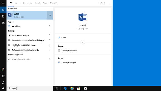 Buscar tus aplicaciones de Office en Windows 10 - Soporte técnico de  Microsoft