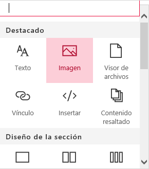 Captura de pantalla de la selección de elemento web de imagen en SharePoint.