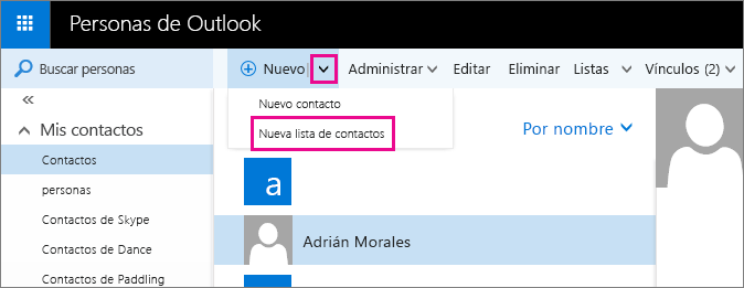 Resultado de imagen para lista de contactos de outlook