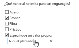 Pregunta de encuesta con especificar su propio valor