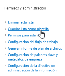 Sección Administración de permisos del menú configuración