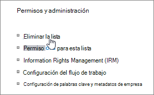 Cuadro de diálogo Configuración de lista con Eliminar esta lista resaltado