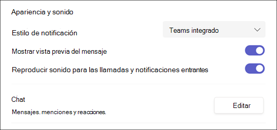 Configuración de notificaciones en Teams para Windows 10