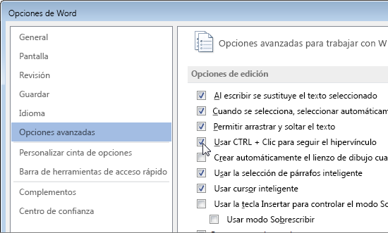 Cuadro de diálogo Opciones de Word