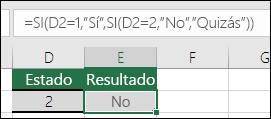 Usar "" para comprobar si una celda está en blanco: la fórmula de la celda E3 es =SI(D3="";"En blanco";"No está en blanco")