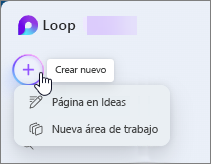 Crear nuevo y menú desplegable en Loop.