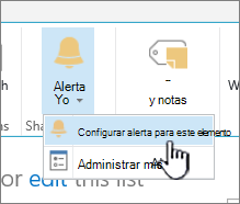 Establecer alerta en un elemento con un elemento seleccionado en SharePoint 2016