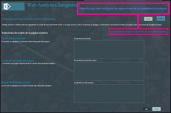 Captura de pantalla que muestra el vínculo al que hacer clic para configurar las asignaciones de propiedades de página