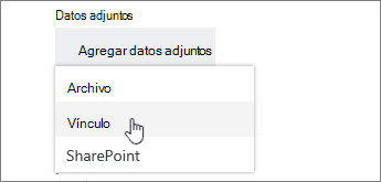 Opciones para usar o cargar datos adjuntos