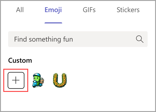 Seleccione el signo más para agregar un emoji personalizado.