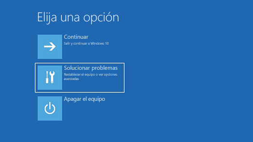 Elegir una pantalla de opciones en el Entorno de recuperación de Windows.