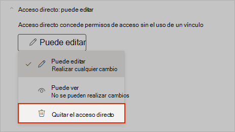 Captura de pantalla de OneNote que muestra cómo quitar el acceso directo al uso compartido