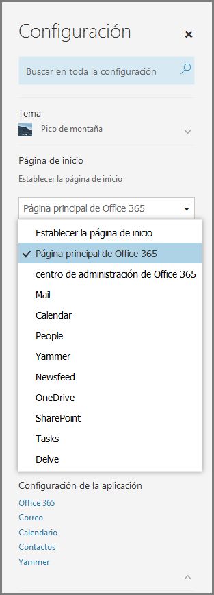 Cambiar la página de inicio de Office 365