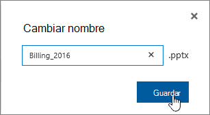 Cuadro de diálogo Cambiar nombre con el botón Guardar resaltado.