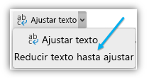 Captura de pantalla que muestra el botón de reducir para ajustar texto en la cinta de opciones