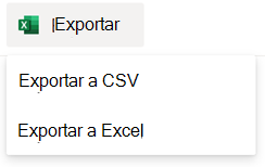 Opciones de exportación para una lista de SharePoint.