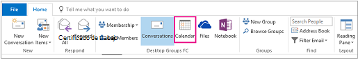 Botón Calendario en la cinta de opciones de grupos en Outlook
