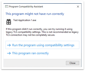 Ventana emergente asistente de compatibilidad de programas después de cerrar la aplicación