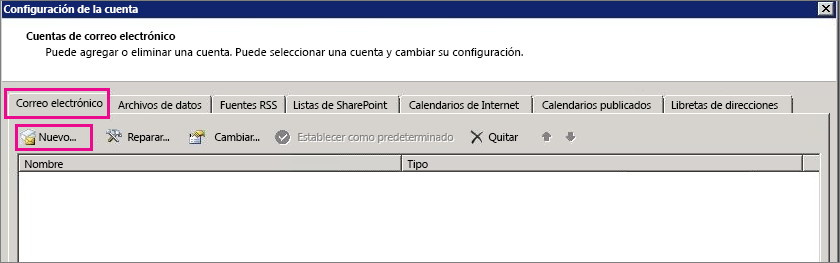 Captura de pantalla de la pestaña Correo electrónico del cuadro de diálogo Configuración de la cuenta.