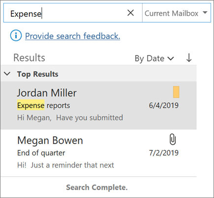 Usar la búsqueda para encontrar el correo electrónico en Outlook