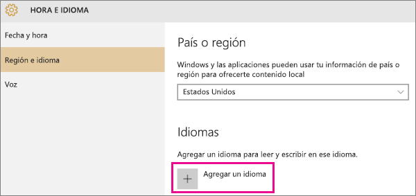Agregar un idioma en Windows 10