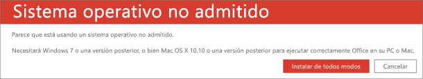 El error de sistema operativo no admitido indica que no puede instalar Office en su dispositivo actual