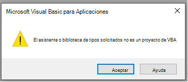 Captura de pantalla del error en la ventana de Microsoft Visual Basic para Aplicaciones