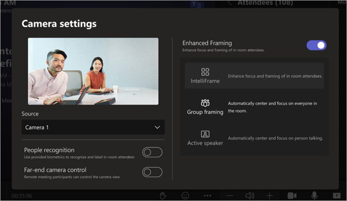 Captura de pantalla que muestra la configuración de la cámara de la consola donde puede desactivar Intelliframe.