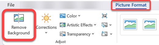 En la pestaña Formato de imagen de la cinta de opciones de la barra de herramientas, seleccione la opción Quitar fondo.