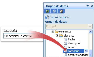 Relación entre un cuadro combinado de una plantilla de formulario y el campo correspondiente del origen de datos