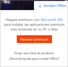 Mensaje De pago premium que se muestra cuando se selecciona el botón instalar Office.