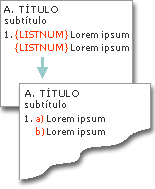 Campos NúmeroDeLista que se utilizaron para generar letras en las mismas líneas que los números