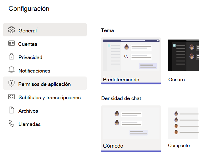 Captura de pantalla de la configuración de Teams de un perfil de alumno. Permisos de la aplicación está resaltado.