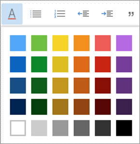 Menú Color de fuente abierto en Outlook en la Web.