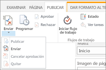 Botones enviar y publicar de la pestaña publicar en el modo de edición.