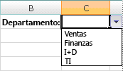 Lista desplegable creada mediante validación de datos