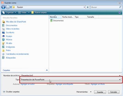 Guardar como archivo en PowerPoint 2010.