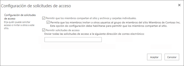 Panel de solicitud de acceso