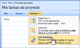 En el botón configuración, haga clic en configuración de la lista