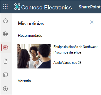 Captura de pantalla que muestra la sección Mis noticias en una página de sitio de SharePoint.