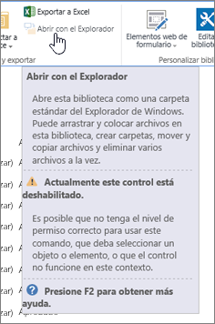 La opción Abrir con el Explorador está seleccionada pero no habilitada.